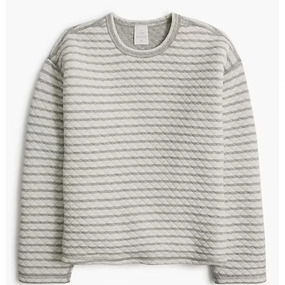 NWT NEW J. Crew Reversible Quilted Pullover Striped Sweatshirt XXS Gray White‎